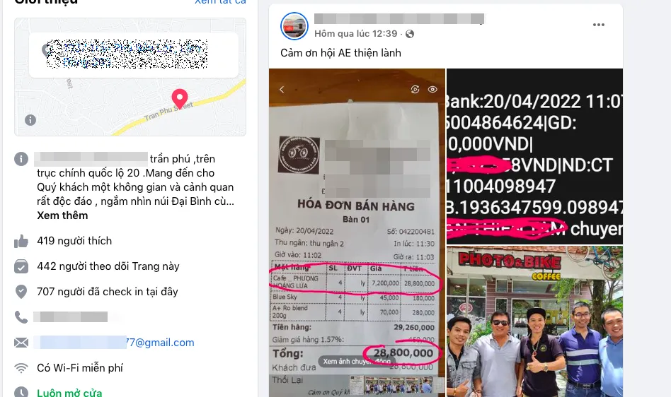 Thực hư hoá đơn 28,8 triệu đồng/4 ly cà phê tại Bảo Lộc