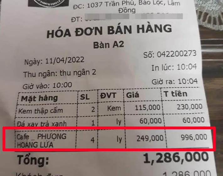 Phạt tiền quán cà phê bị tố "chặt chém” du khách ở Bảo Lộc