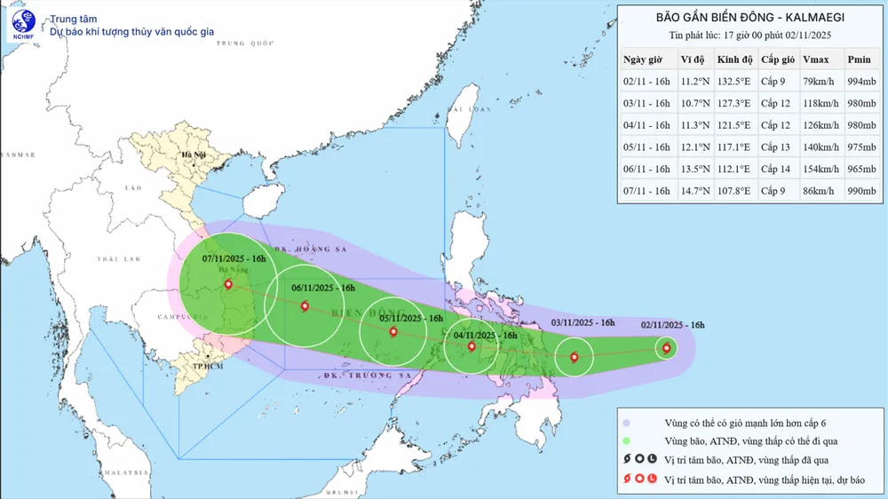 Bão Kalmaegi đang tiến gần Biển Đông 