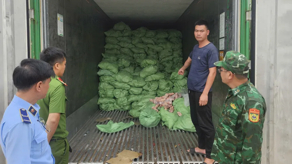 Lực lượng chức năng kiểm tra các lô thực phẩm không rõ nguồn gốc tại tỉnh Quảng Ninh. Ảnh: DMS