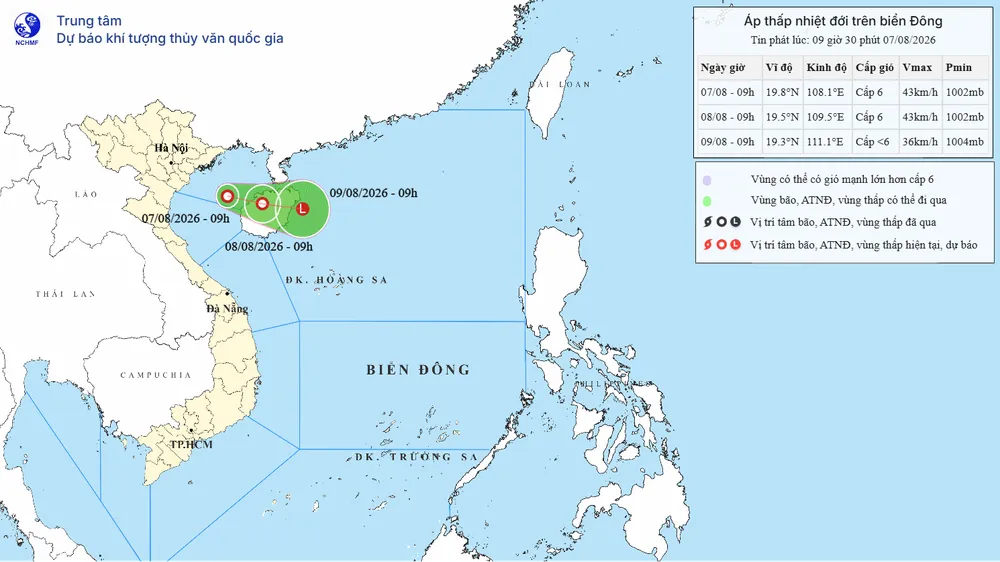 Áp thấp trên vịnh Bắc bộ mạnh lên thành áp thấp nhiệt đới