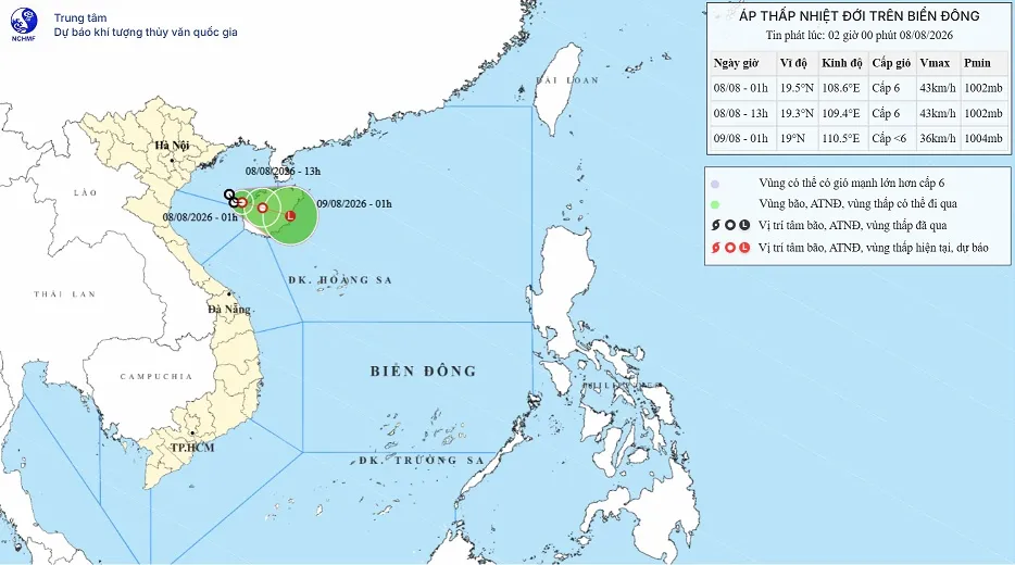 Áp thấp nhiệt đới trên vịnh Bắc bộ, ít có khả năng mạnh lên thành bão