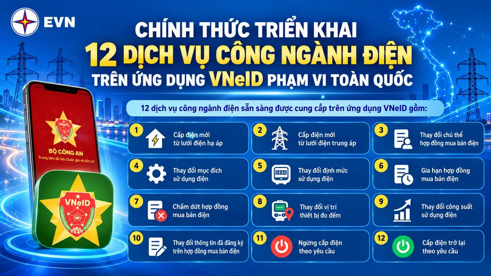 EVN triển khai 12 dịch vụ công trên ứng dụng VNeID