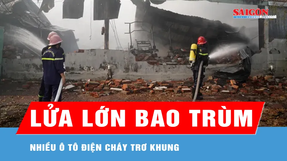 Gia Lai: Lửa lớn bao trùm khu xưởng, nhiều ô tô điện du lịch cháy trơ khung 