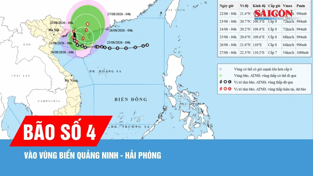 Bão số 4 đã vào vùng biển Quảng Ninh - Hải Phòng, dự báo có nơi mưa trên 600mm 