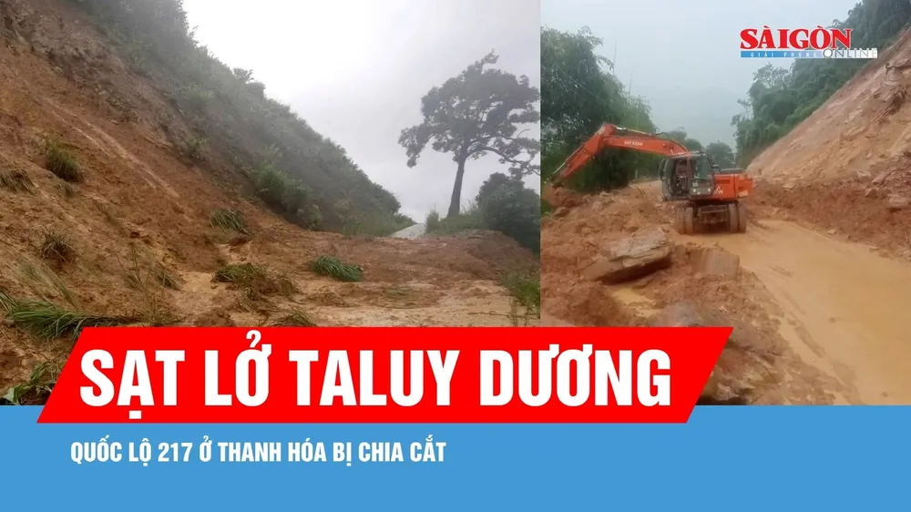 Sạt lở taluy dương, quốc lộ 217 ở Thanh Hóa bị chia cắt