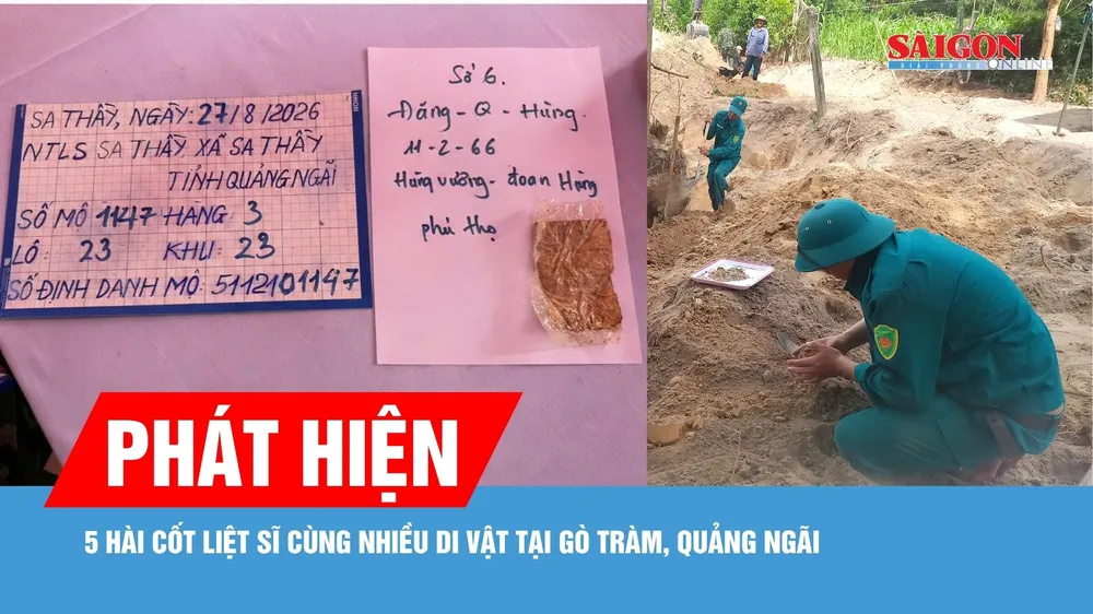 Quảng Ngãi: Phát hiện 5 hài cốt liệt sĩ cùng nhiều di vật tại Gò Tràm 
