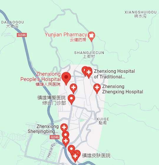Ảnh chụp Google Map địa điểm bệnh viện Trấn Hùng, Vân Nam, Trung Quốc