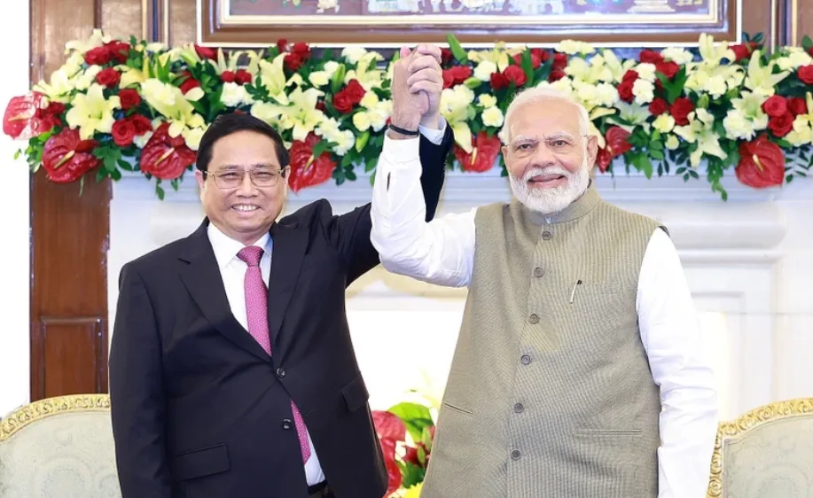 Thủ tướng Ấn Độ Narendra Modi chủ trì Lễ đón chính thức Thủ tướng Chính phủ Phạm Minh Chính thăm cấp Nhà nước tới Ấn Độ. Ảnh: TTXVN