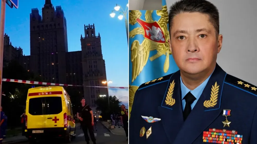 Hiện trường vụ nổ nhà hàng (bên trái) và Tướng Alexandr Chayko. ẢNH: X