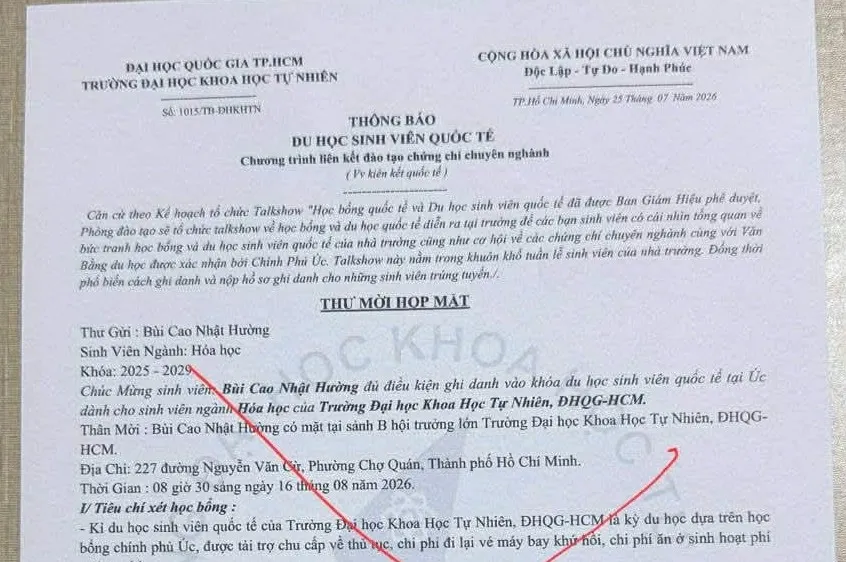 Trường ĐH Khoa học Tự nhiên (ĐHQG TPHCM) xác nhận đây là văn bản giả mạo
