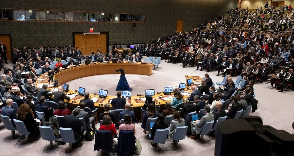 Hội đồng Bảo an Liên hợp quốc trong phiên họp về xung đột Dải Gaza. Ảnh: UN News