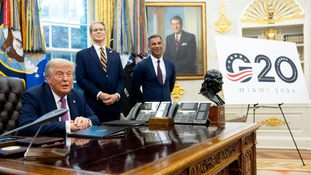 Tổng thống Mỹ Donald Trump thông tin về địa điểm tổ chức Hội nghị thượng đỉnh G20. Ảnh: FRANCIS CHUNG/ POLITICAL 