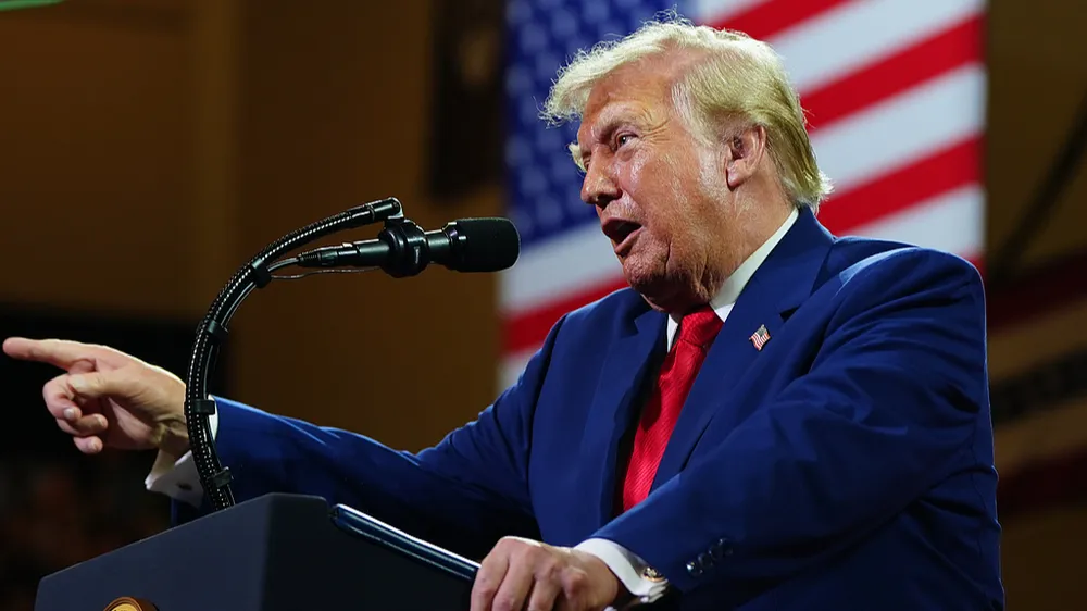 Tổng thống Donald Trump phát biểu tại một sự kiện ở TP Marietta, bang Georgia vào tháng 7-2026. Ảnh: CGTN