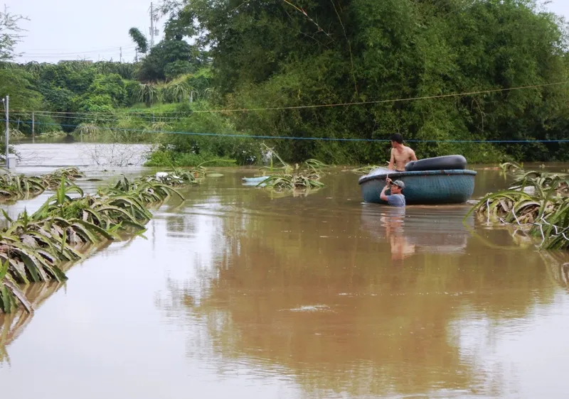 Người dân phải chèo thuyền thúng để di chuyển tài sản