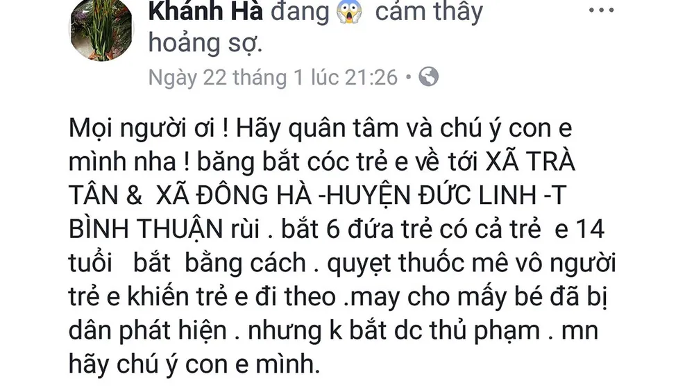 Nội dung sai sự thật được đăng tải trên tài khoản facebook có tên "Khánh Hà".