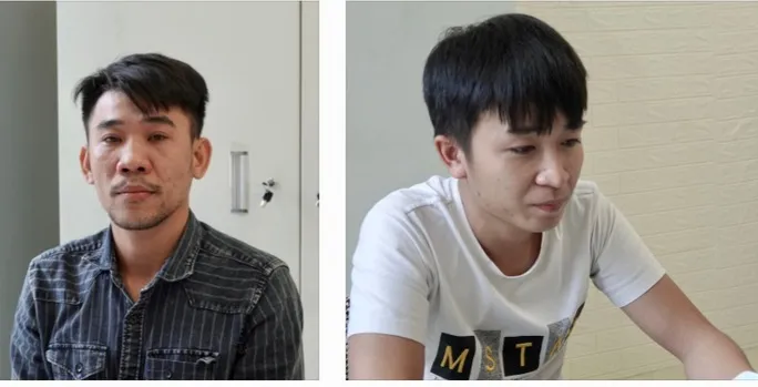 Lê Quang Hùng (trái) và Đỗ Đình Thi tại cơ quan điều tra. Ảnh: CQĐT