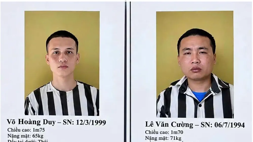 Hai phạm nhân Võ Hoàng Duy và Lê Văn Cường đã bị bắt