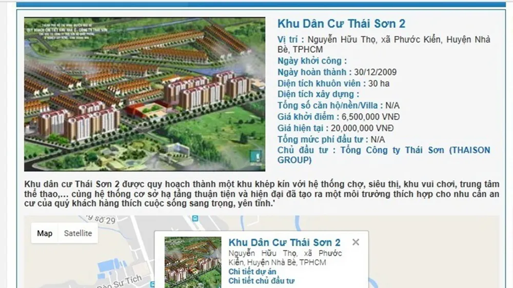 Dự án khu dân cư Thái Sơn 2 công bố sẽ hoàn thành vào cuối năm 2009 nhưng đến nay vẫn còn nằm trên giấy 