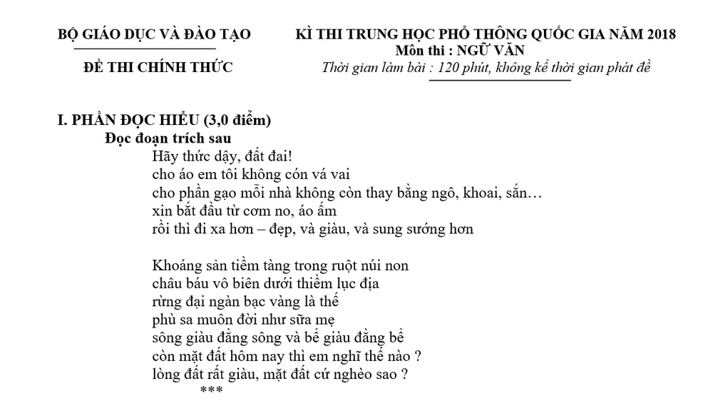  Bài giải gợi ý đề thi môn Ngữ văn kỳ thi THPT quốc gia 2018
