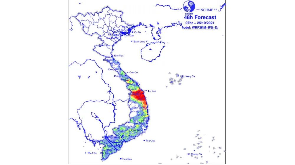 Mưa lớn ở khu vực từ Thừa Thiên - Huế đến Khánh Hòa