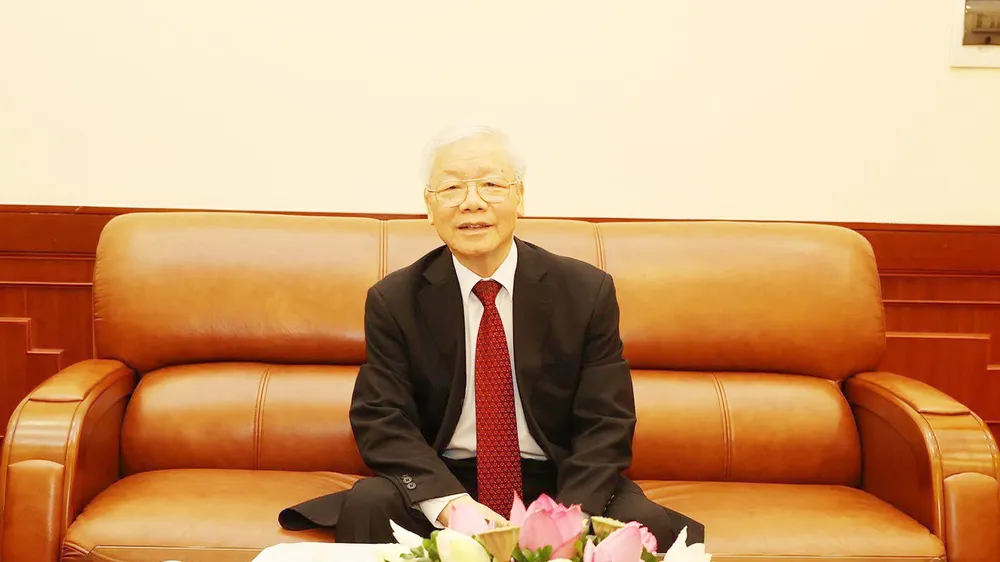Tổng Bí thư Nguyễn Phú Trọng điện đàm với Chủ tịch Đảng Nhân dân Campuchia, Thủ tướng Campuchia Hun Sen. Ảnh: TTXVN