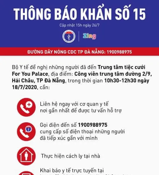 Bộ Y tế thông báo khẩn cho những người liên quan bệnh nhân mắc Covid-19 ở Đà Nẵng