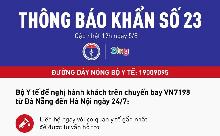 Khẩn cấp tìm người đi chuyến bay VN7198 có nhiều ca mắc Covid-19