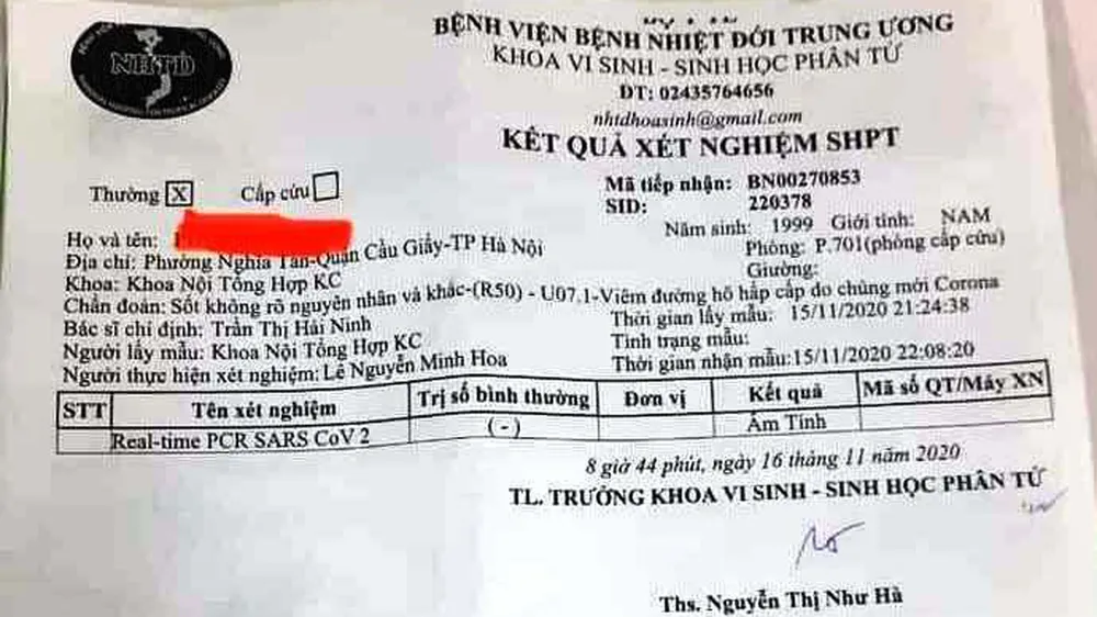 Bất ngờ kết quả xét nghiệm lại của nam thanh niên nghi mắc Covid-19 ở Hà Nội