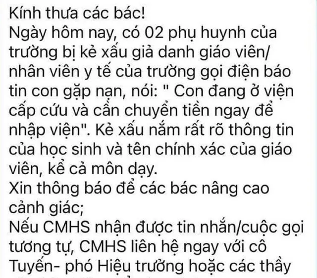 Sở GD-ĐT Hà Nội lên tiếng về chiêu lừa đảo “con đang cấp cứu, chuyển tiền gấp”