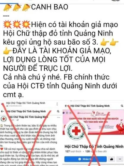 Phát hiện Fanpage giả mạo Hội Chữ thập đỏ Quảng Ninh kêu gọi ủng hộ sau bão số 3