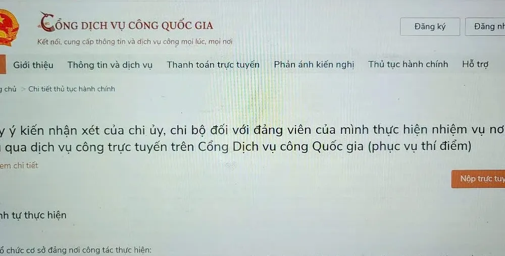 Tích hợp 4 thủ tục hành chính của Đảng lên Cổng Dịch vụ công Quốc gia