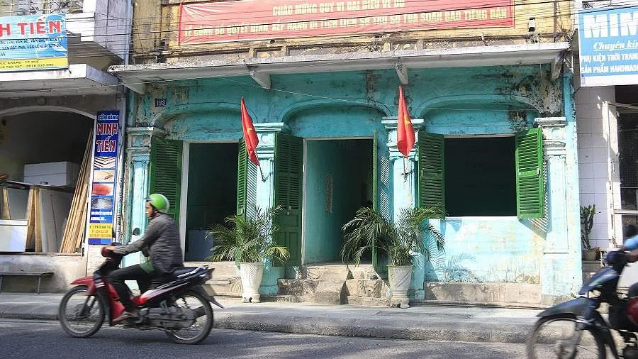 Mặt trước di tích trụ sở tòa soạn báo Tiếng Dân (193 Huỳnh Thúc Kháng, TP Huế) hiện tại 
