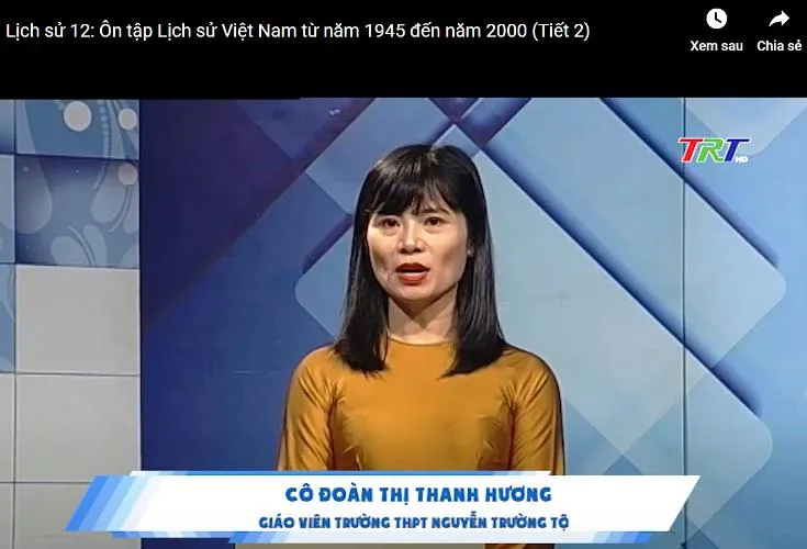 Cô Đoàn Thị Thanh Hương đang dạy học qua truyền hình môn Lịch sử lớp 12 ​