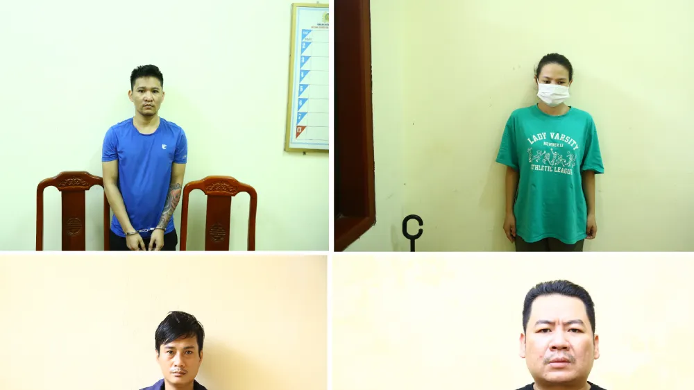 4 đối tượng bị bắt giữ tại cơ quan Công an. Ảnh: Công an Hà Tĩnh cung cấp