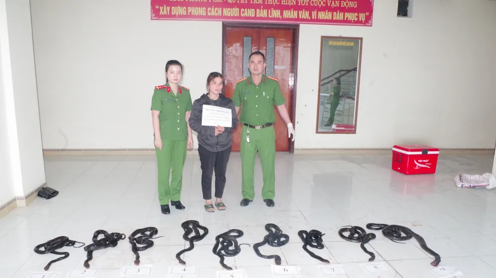 Nguyễn Thị Huyền cùng tang vật 