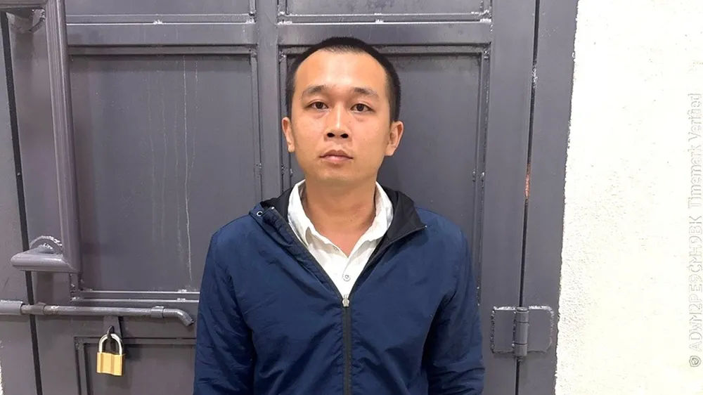 Đối tượng Nguyễn Văn Cường tại cơ quan công an 
