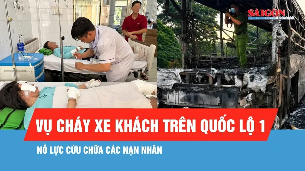 Nỗ lực cứu chữa nạn nhân trong vụ cháy xe khách trên quốc lộ 1