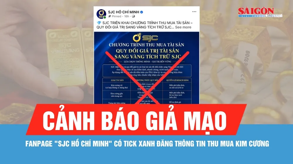 Fanpage "SJC Hồ Chí Minh" có tick xanh đăng thông tin thu mua kim cương là giả mạo