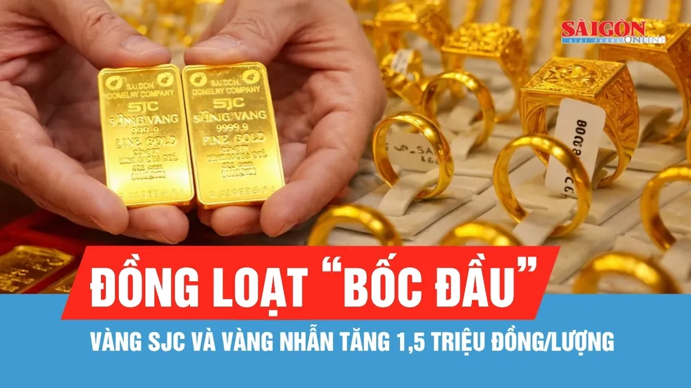 Sáng 31-7: Giá vàng trong nước tăng, cao hơn vàng thế giới gần 13 triệu đồng/lượng