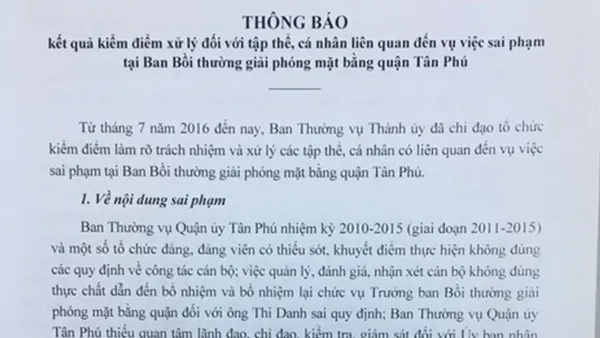 2 tập thể, 11 đảng viên quận Tân Phú bị kỷ luật ​