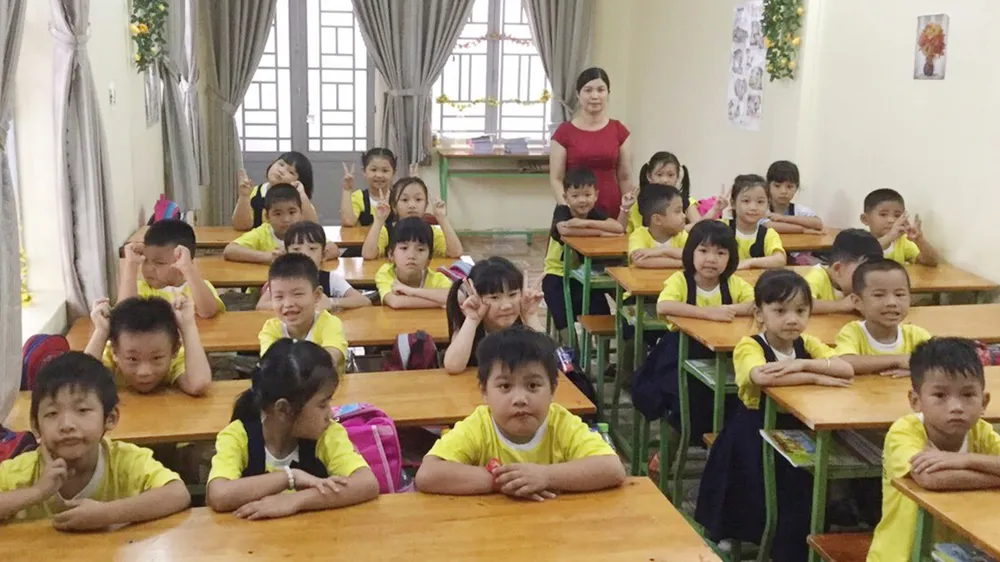 Lớp học bán trú của học sinh 2 trường Lương Thế Vinh và An Hội ở điểm Trường dân lập Nguyễn Tri Phương
