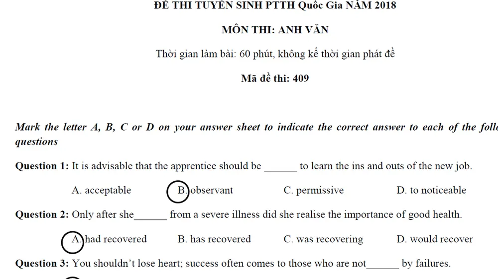 Bài giải gợi ý môn Anh Văn kỳ thi THPT quốc gia 2018