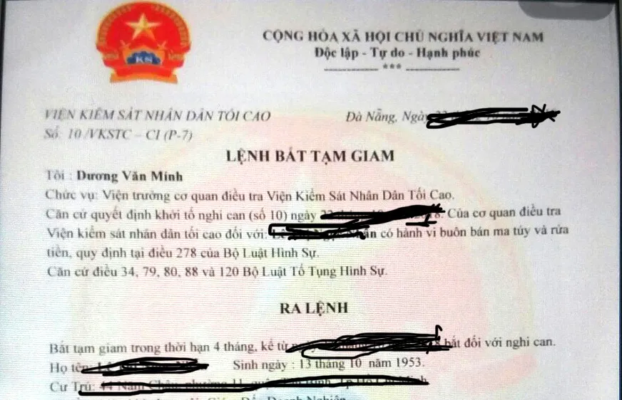 Kẻ gian gửi lệnh bắt giam (giả) để buộc bà N. phải chuyển tiền