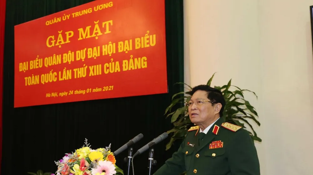 Đại tướng Ngô Xuân Lịch phát biểu tại buổi gặp mặt. Ảnh: TTXVN 