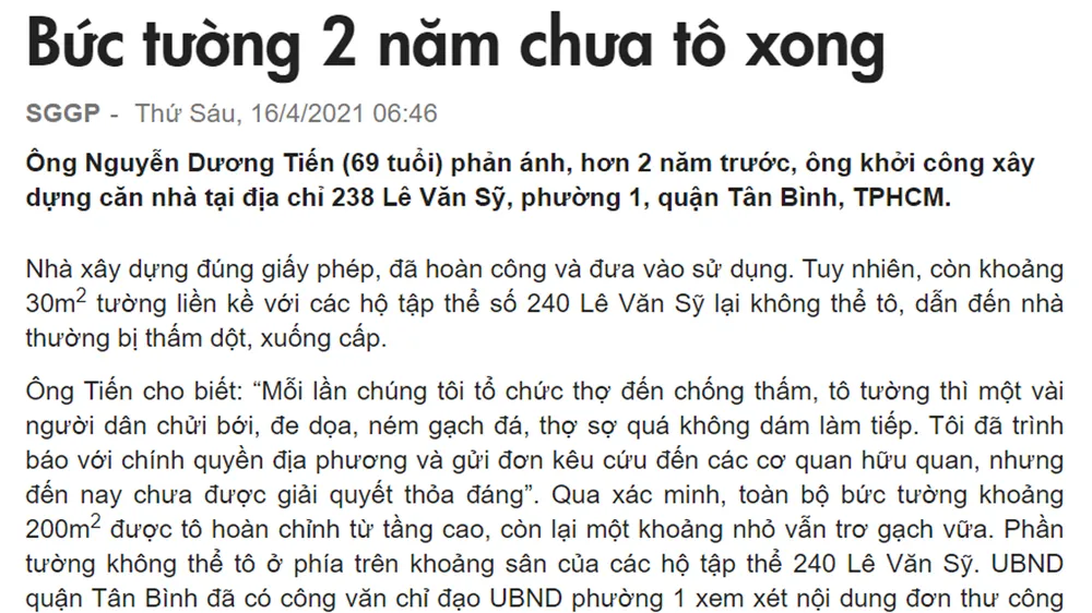 Vận động để sớm tô bức tường “2 năm chưa xong”
