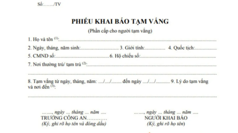 Khi nào cần khai báo tạm vắng?