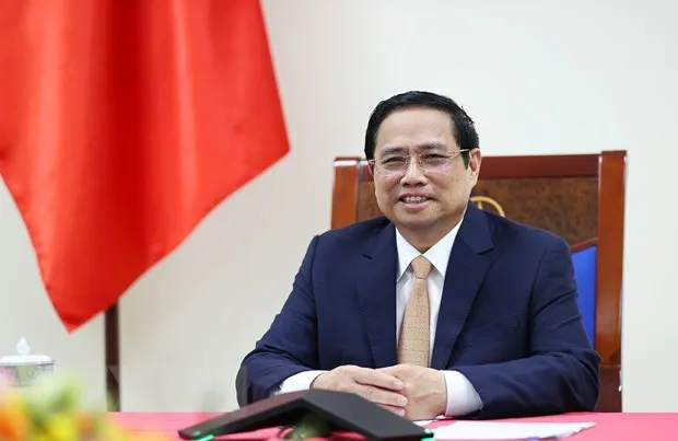 Thủ tướng Phạm Minh Chính điện đàm với Thủ tướng Hàn Quốc Han Duck-soo. Ảnh: TTXVN