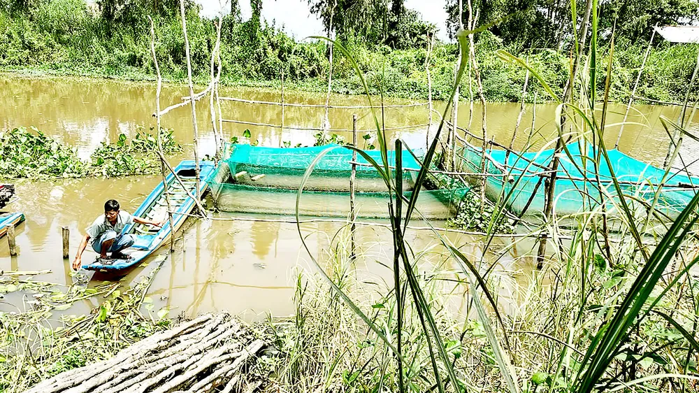Nông dân huyện Tân Hưng (Long An) chờ lũ về để khai thác thủy sản mưu sinh. Ảnh: NGỌC PHÚC