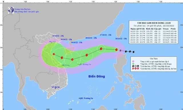 Dự báo vị trí và đường đi của bão Nesat. Ảnh: NCHMF